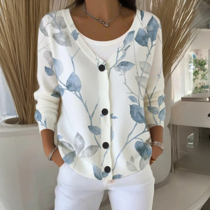 Zoruli Dreamy V-Neck Long Sleeve Plant Print Sweater