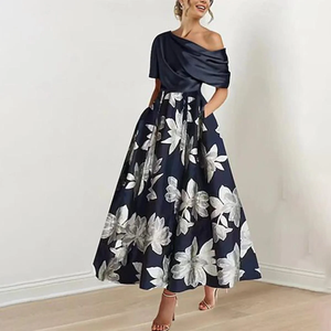 Zoruli Modern Off the Shoulder Floral Print Maxi Dress