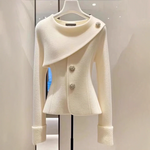 Zoruli Cozy White Plain Long Sleeve Sweater