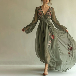Zoruli Popular Floral Print V-Neck Maxi Dress