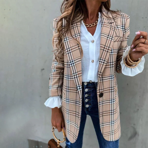 Zoruli Khaki Long Sleeve Plaid Outerwear
