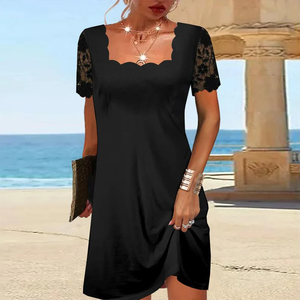 Zoruli Scalloped Squared Little Black Dress