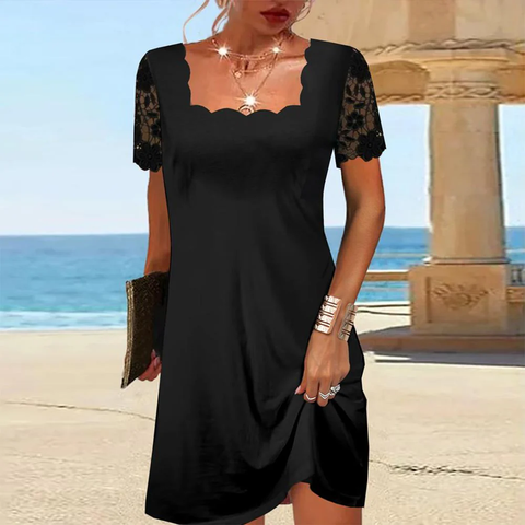 Zoruli Scalloped Squared Little Black Dress