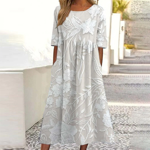 Zoruli Basic Round Neck Short Sleeve Midi Dress