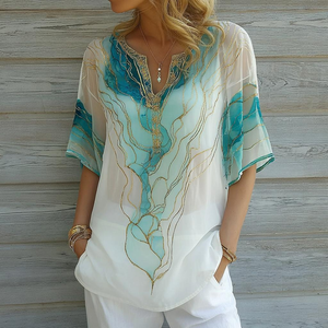 Zoruli Stunning V-Neck Blue Top