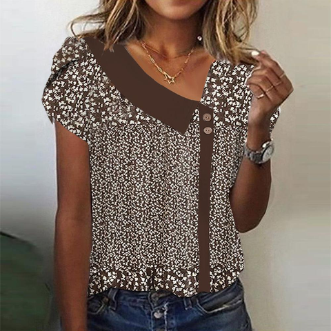 Zoruli Retro Brown Short Sleeve Top