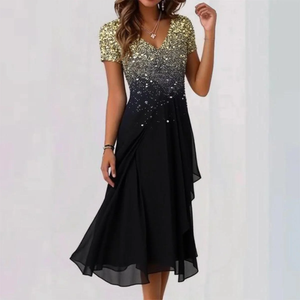 Zoruli Stunning V-Neck Short Sleeve Midi Dress