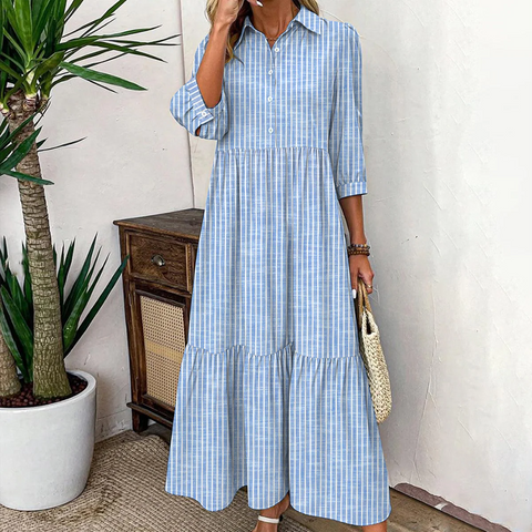 Zoruli Breezy Striped Print 3/4 Sleeve Maxi Dress
