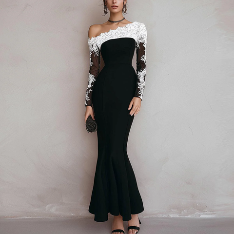Zoruli Chic Long Sleeve Color Block Maxi Dress