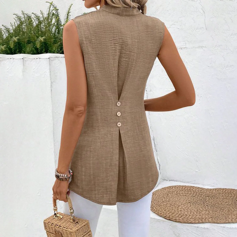 Zoruli Brown Plain Sleeveless Top