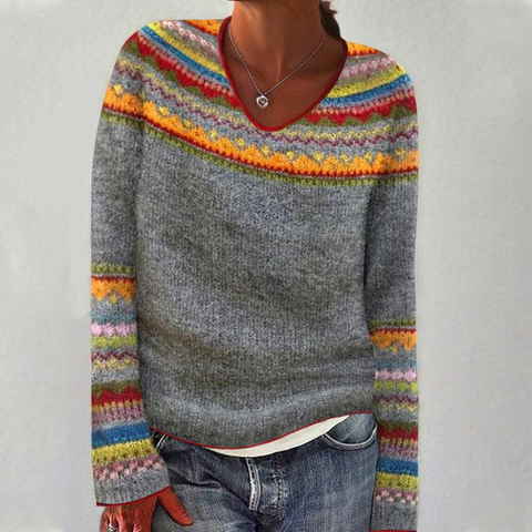 Zoruli Grey V-Neck Long Sleeve Sweater
