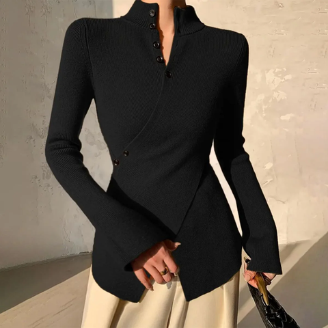 Zoruli Modern Black Plain V-Neck Sweater