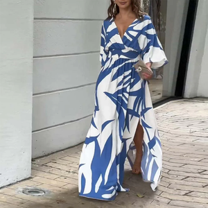 Zoruli Blue Print 3/4 Sleeve Maxi Dress