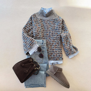 Zoruli Blue Long Sleeve Color Block Sweater