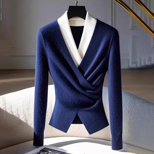 Zoruli Blue V-Neck Long Sleeve Sweater