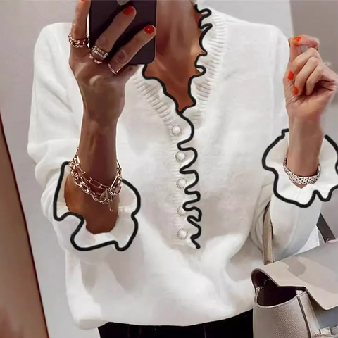 Zoruli Unique Trim V-Neck Long Sleeve Sweater