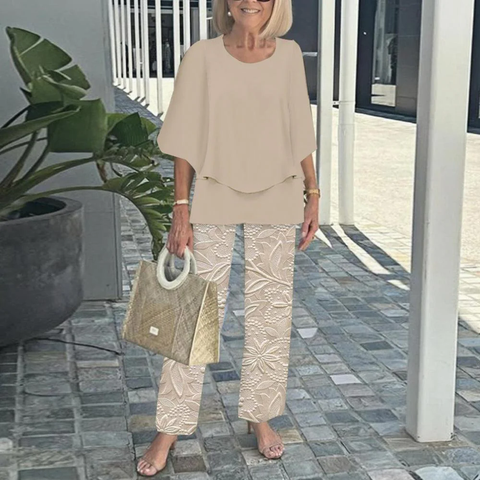 Zoruli Khaki 3/4 Sleeve Two Piece Set