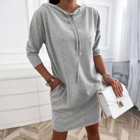 Zoruli Grey 3/4 Sleeve Plain Mini Dress