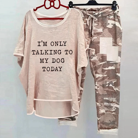 Zoruli Khaki Print Scoop Neck Two Piece Set