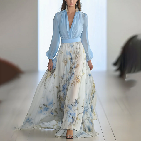 Zoruli Stunning Floral Print V-Neck Maxi Dress