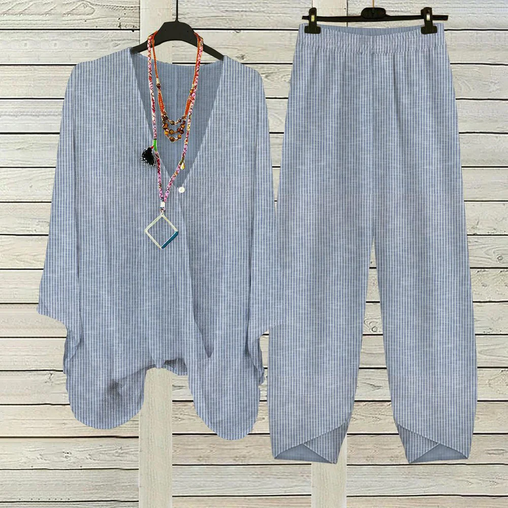 Zoruli Blue Striped Two Piece Set