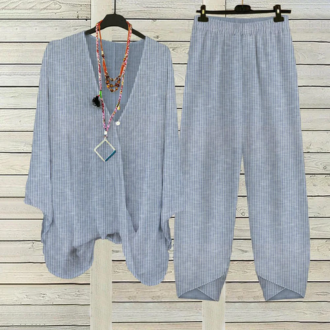 Zoruli Blue Striped Two Piece Set