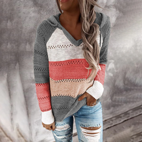 Zoruli Unique Color Block Print Hoodie Sweater