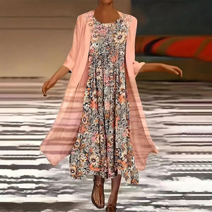 Zoruli Pink Midi Dress With Thin Jacket Two Piece Outfits
