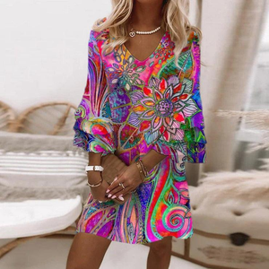 Zoruli Showy Multicolor 3/4 Sleeve Mini Dress