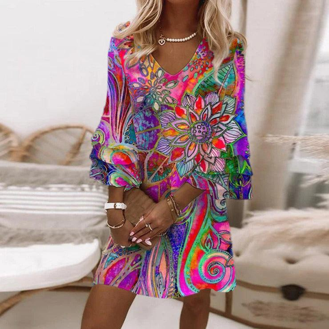 Zoruli Showy Multicolor 3/4 Sleeve Mini Dress