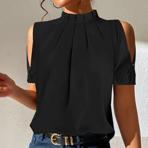 Zoruli Black Split Sleeve Pleated Top