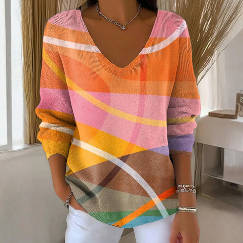 Zoruli Orange V-Neck Long Sleeve Top
