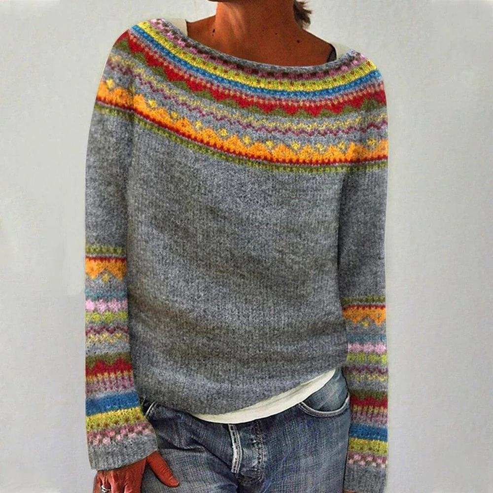 Zoruli Retro Long Sleeve Print Sweater