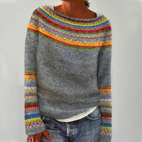 Zoruli Retro Long Sleeve Print Sweater