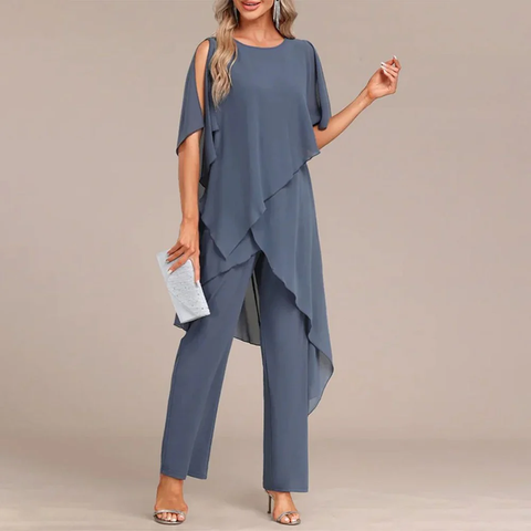 Zoruli Blue Round Neck Two Piece Set