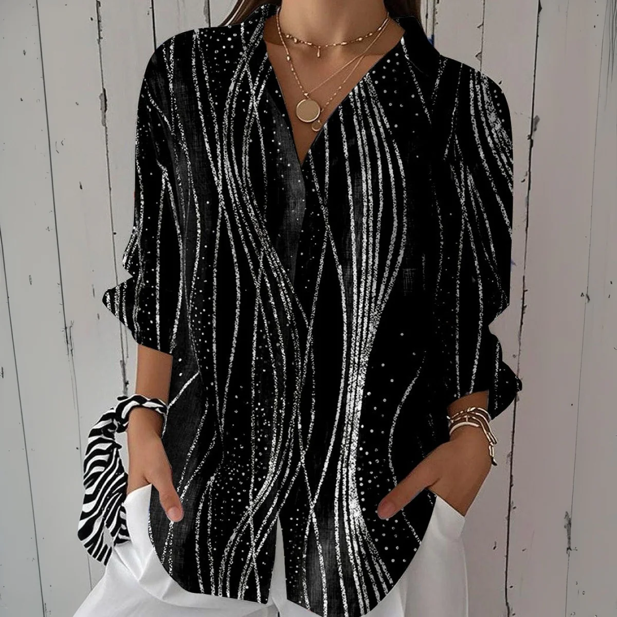 Zoruli Casual Black Long Sleeve Top