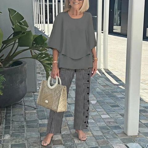 Zoruli Grey Round Neck Two Piece Set
