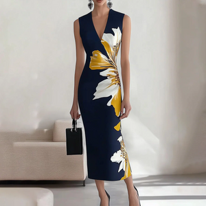 Zoruli Elegant Floral Print Sleeveless Maxi Dress