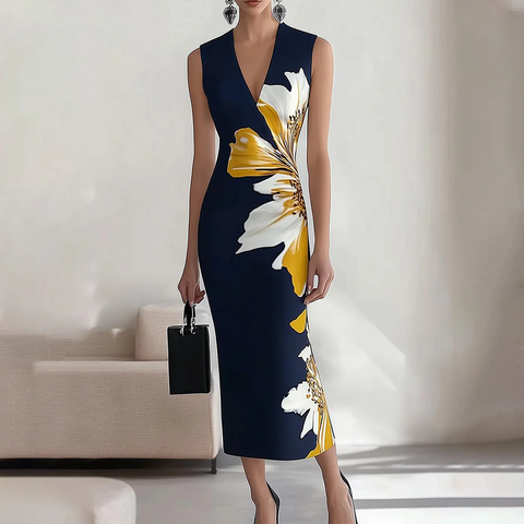 Zoruli Elegant Floral Print Sleeveless Maxi Dress