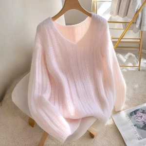 Zoruli Pink Long Sleeve Plain Sweater