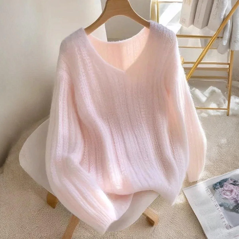 Zoruli Pink Long Sleeve Plain Sweater