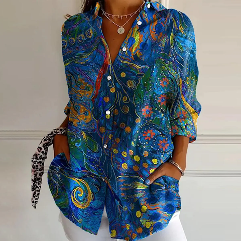 Zoruli Blue Collared Long Sleeve Top