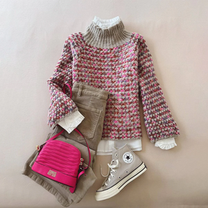 Zoruli Rose Red Mock Neck Sweater