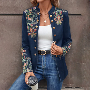 Zoruli Popular Floral Print Collarless Outerwear