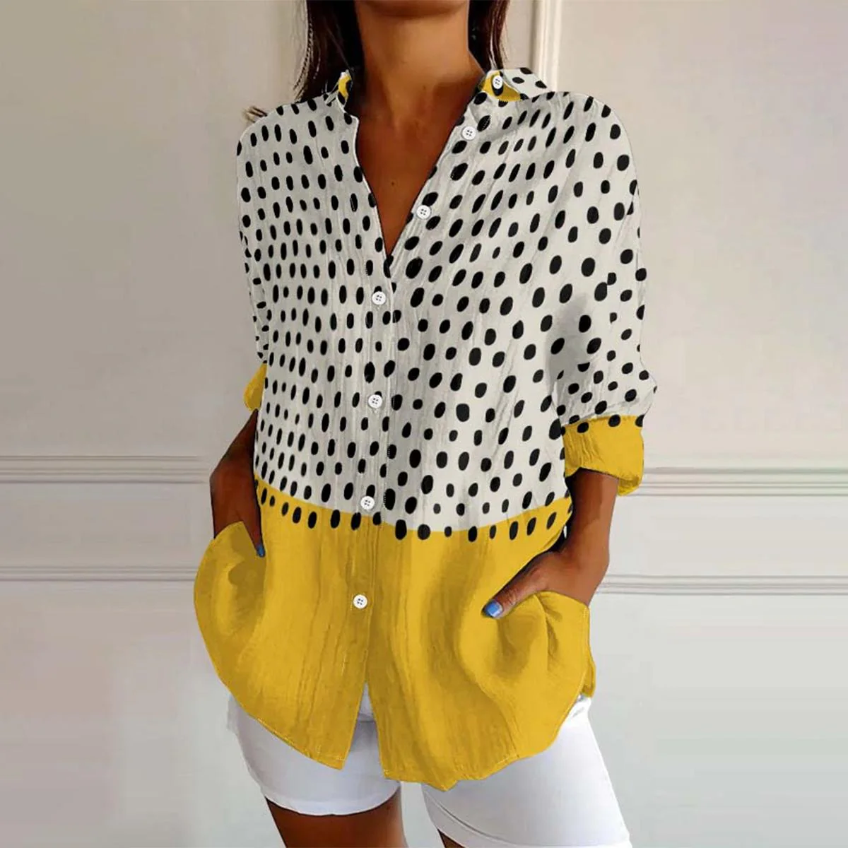 Zoruli Unique Polka Dot Print Long Sleeve Shirt