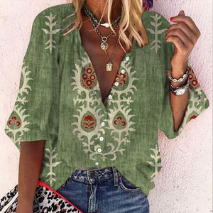 Zoruli Boho Green Plunging V-Neck Blouse