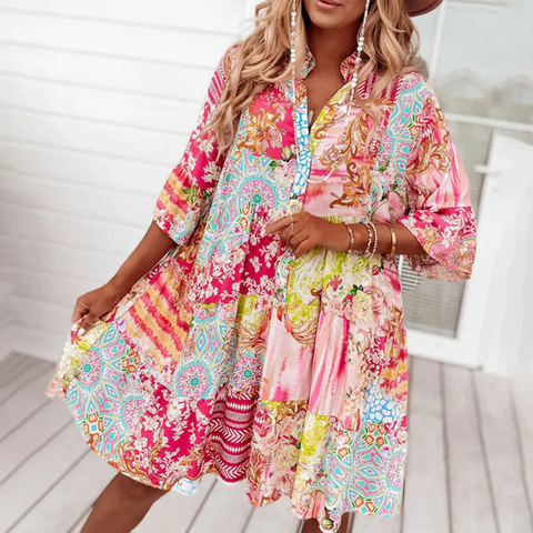 Zoruli Sweet Pink 3/4 Sleeve Mini Dress