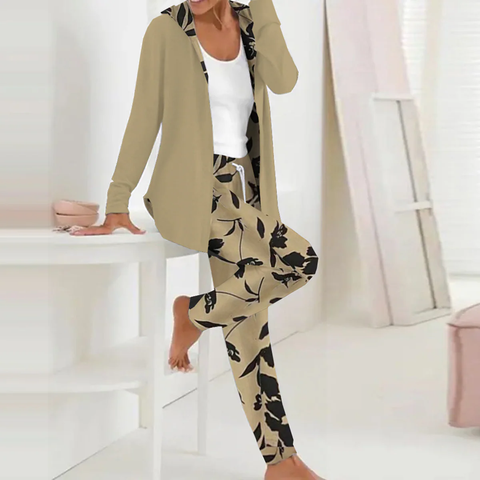 Zoruli Brown Hoodie Long Sleeve Two Piece Set