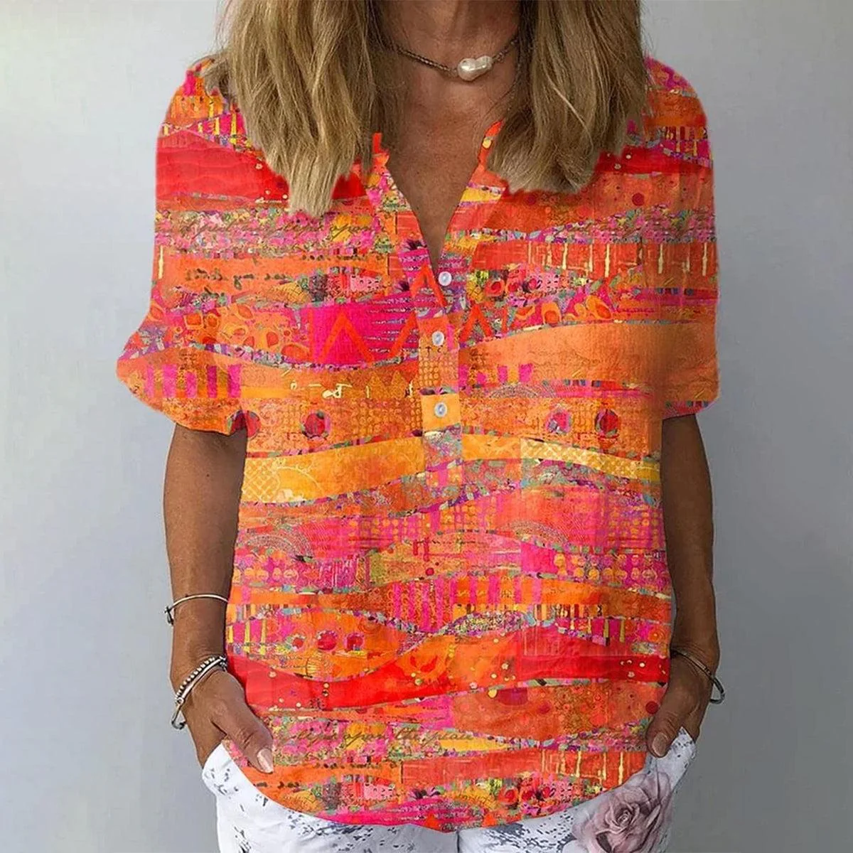 Zoruli Showy Orange Short Sleeve Top