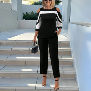 Zoruli Trendy Round Neck Color Block Two Piece Set